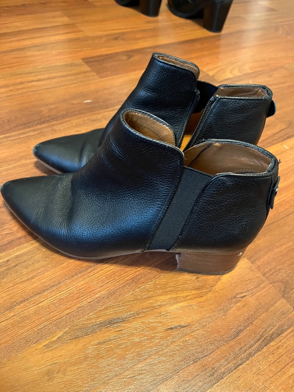 Franco Sarto Black Leather Pointed Ankle Booties